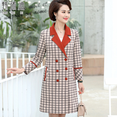 FISHBASKET妈妈秋装中长款过膝格子风衣中老年女装时尚洋气宽松大衣外套风衣女