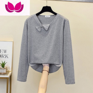 七斓大码女装宽松显瘦打底衫2023年春季新款胖MM简约长袖遮肚子T恤潮