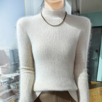 秋冬季新款半高领貂绒衫毛衣女士纯色修身内搭羊毛针织打底衫