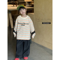 童酷男童秋款湖州织里童装时尚彩色条纹字母印花圆领儿童T恤