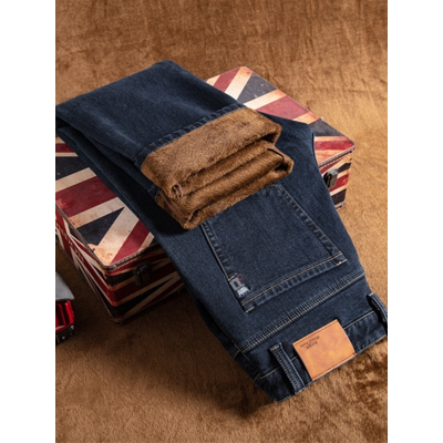 加绒加厚大码牛仔裤男秋冬款弹力宽松直筒裤男士品质保暖商务长裤