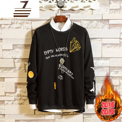 NEWLAKE冬季加绒男士连帽衫卫衣初中学生韩版潮流宽松上衣服秋冬男生外套