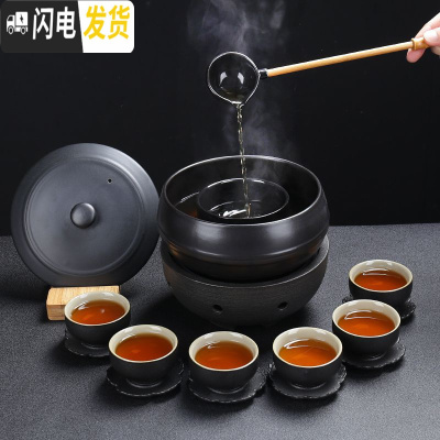 三维工匠陶瓷煮茶壶带盖黑白茶普洱烧茶炉家用分茶器电陶炉复古茶具煮茶器 六黑色仿古17件套+黑陶电陶炉