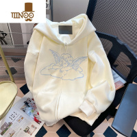 YANXU奶呼呼小众天使刺绣连帽卫衣开衫男女美式慵懒chic港风外套潮