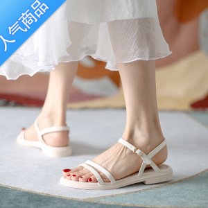 SUNTEK2023一字凉鞋女女款夏季新款平底舒适女士仙女风学生简约细带百搭