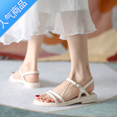 SUNTEK2023一字凉鞋女女款夏季新款平底舒适女士仙女风学生简约细带百搭