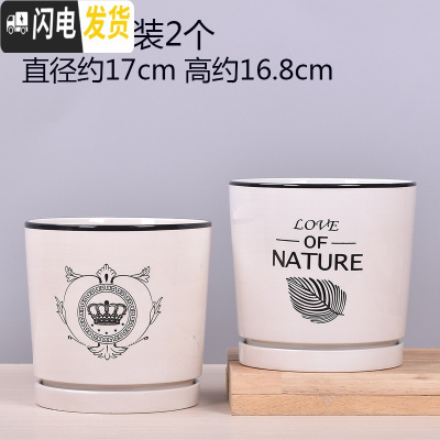 三维工匠欧式花盆陶瓷大号绿萝特大号小多肉花盆带托盘 TA03套装大号2个带托盘 中等花盆容器