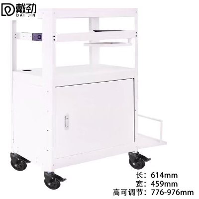 戴劲电脑设备架推车机房培训检测车打印机移动工作台白色带柜带托盘