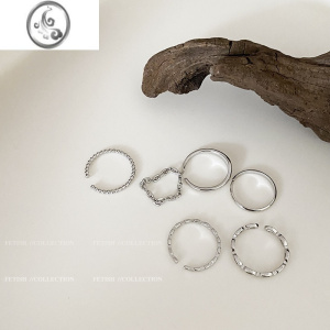 JiMi日系套装素圈戒指女2023年新款潮小众设计食指戒小指尾戒闺蜜指环 素圈戒指六件套