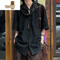 YANXU小众设计感新中式古巴领复古短袖衬衫男夏季薄款休闲宽松衬衣