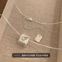 纯银爱心笑脸方块项链女款2025新款学生党高颜值锁骨链银饰潮送女朋友老婆情人节七夕生日礼物