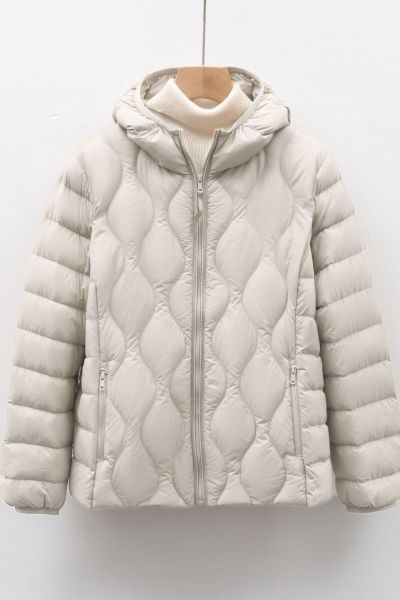 90绒新国标女装秋冬新款轻薄羽绒服波浪纹女式带帽外套