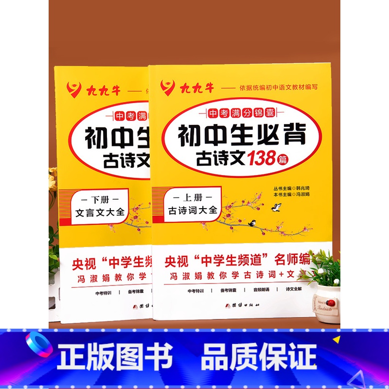 初中生必背古诗词138篇2册 初中通用 [正版]初中生必背古诗文138篇人教版初中必背古诗词和文言文全解一本通中学生七八