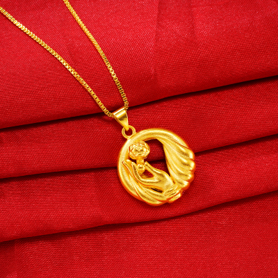 越南沙金女项链佛手金莲吊坠锁骨链镀24K金首饰仿真黄金久不掉色送女朋友老婆情人节七夕生日礼物
