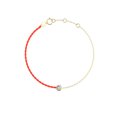 水贝珠宝(SHUIBEIJEWELRY)18K金小红绳手链2色黄金钻石手链18K玫瑰金南非真钻18K金手链