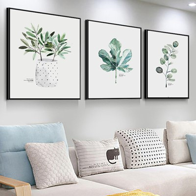 北欧客厅装饰画沙发背景墙壁画现代简约三联画卧室床头荧光黄60*60适合3米左右墙面-高端/简洁白色框28cm免打