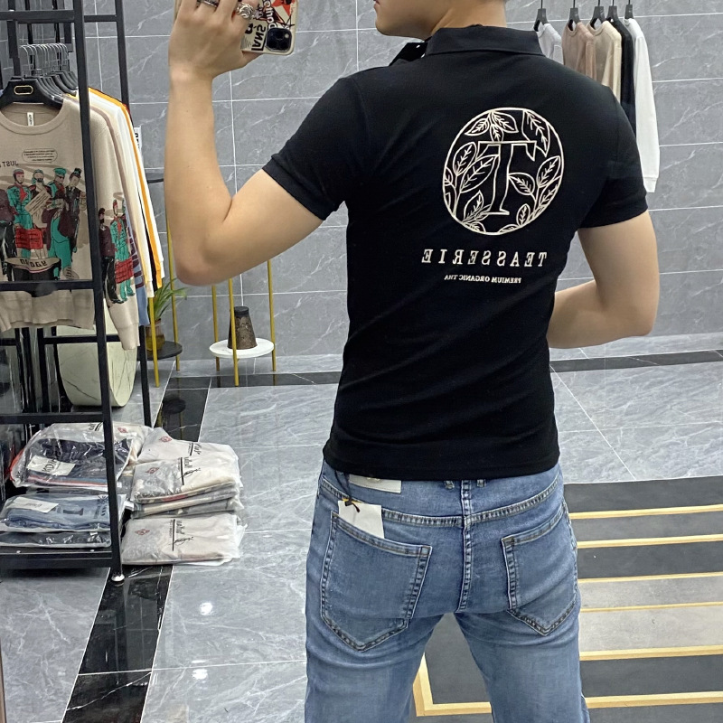 欧洲站Polo衫男短袖潮青年休闲丝光棉T恤欧货冰丝男半袖上衣