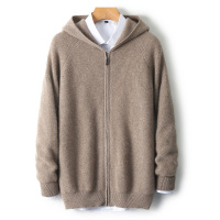 男装秋季澳洲羊毛开衫拉链毛衣加厚连帽宽松保暖针织外套