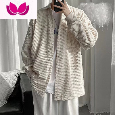 七斓长袖衬衫男灯芯绒衬衣外套痞帅复古港风高级感男装2023新款