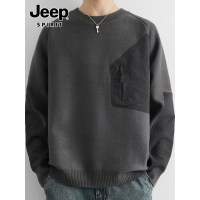 吉普圆领毛衣男士秋季2025潮流拼色套头内搭线衣宽松休闲针织衫男