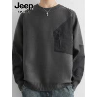 吉普圆领毛衣男士秋季2025潮流拼色套头内搭线衣宽松休闲针织衫男