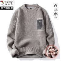 啄木鸟2025冬季新款一体绒雪尼尔加绒毛衣男士圆领打底针织衫卫生衣