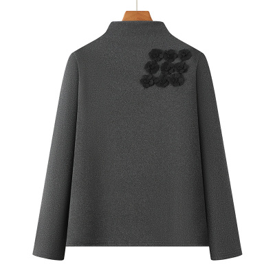 中年妈妈秋冬季新款立体花朵刺绣半高领弹力加绒加厚保暖打底衫女