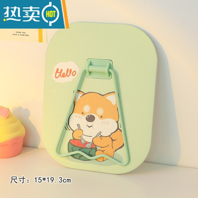 敬平ins风不规则镜子学生女可爱创意宿舍家用便携折叠桌面玻璃化妆镜 绿底西瓜小狗便携式用镜