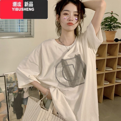 YIBUSHENG白色正肩短袖t恤女季宽松chic港味小众设计感oversize上衣