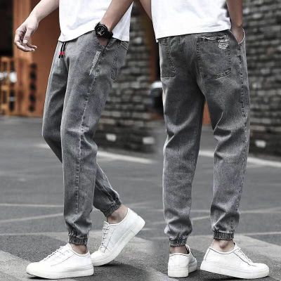 牛仔裤男宽松春季抽绳哈伦束脚裤韩版潮流男士学生休闲潮牌九分裤