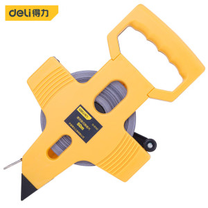 得力(deli)DL9050 架式塑料壳钢卷尺 插地工程用米尺 50mx12.5mm 黄色 1把