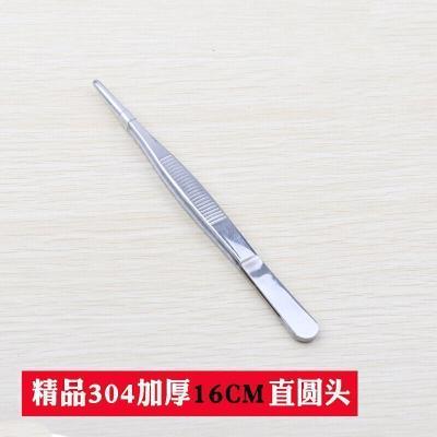 汐岩不锈钢镊子工具尖头弯头圆头带齿加厚加硬大镊子 [精品304加厚16CM]直镊圆头