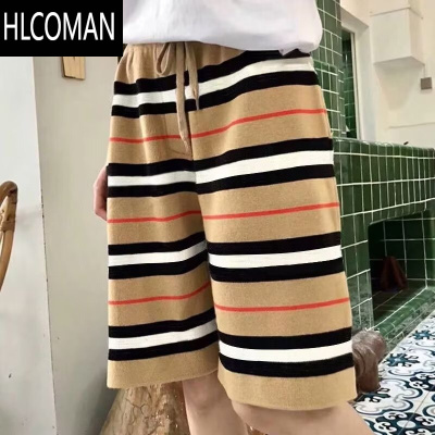 HLCOMAN短裤男夏季外穿潮牌条纹针织五分裤2023新款休闲运动裤子短款男