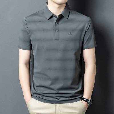 春夏新款男士条纹短袖Polo衫商务休闲时尚轻商务舒适翻领男装