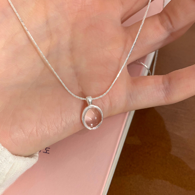 纯银粉玉髓吊坠项链女款2025新款学生党高颜值锁骨链日常百搭送女朋友老婆情人节七夕生日礼物