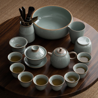 苏氏陶瓷(SUSHI CERAMICS) 哥窑功夫茶具陶瓷泡茶壶三才盖碗茶杯茶洗六君子大套组礼盒装