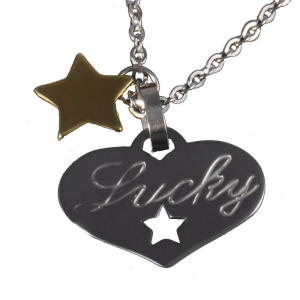 梦克拉Mkela钨金吊坠项链 幸运甜心 心形吊坠Lucky 朋克风格 如图