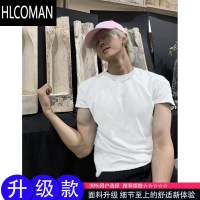 HLCOMAN灰色cleanfit男生短袖夏季美式小领口t恤正肩显肌肉健身半袖