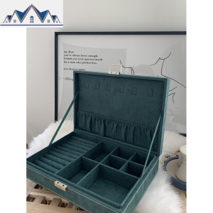 [迷度]复古墨绿麂皮绒布首饰盒 耳饰项链首饰收纳盒 学生宿舍 三维工匠 墨绿首饰盒