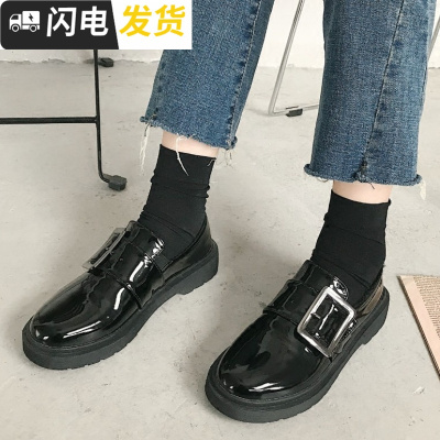 春季韩国chic松糕小皮鞋女学生复古搭扣一脚蹬厚底漆皮单鞋英伦风启如休闲鞋