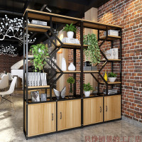 钢木展示架储物柜简约现代隔断墙装饰置物陈列柜餐厅办公室隔断柜