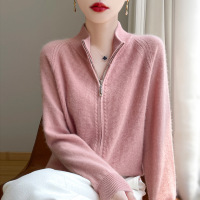 秋冬加厚立领羊毛针织开衫女外套针织打底衫长袖拉链保暖毛衣外搭