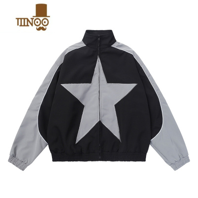 YANXU美式高街星星拼接冲锋衣夹克男潮牌宽松百搭个性情侣装外套
