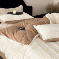 冬季轻奢风仿兔毛绒牛奶绒四件套加厚保暖防静电被套床单床品咖色