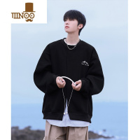 YANXU假卫衣男条纹拼接长袖衬衫潮牌宽松青少年休闲学生外套