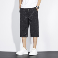 抖音七分裤男士男夏季冰爽透气休闲宽松 百搭松紧腰 提花短裤