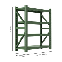 货架仓库仓储展示架库房储物架装备器材架超强承重军绿四层 2*2*0.6m