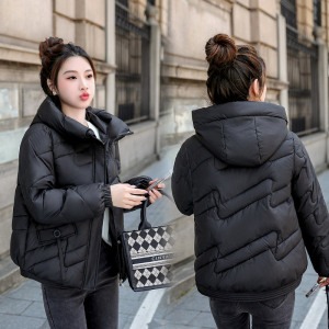 冬季羽绒棉棉衣女保暖棉服外套2024新款时尚休闲纯色连帽短款上衣