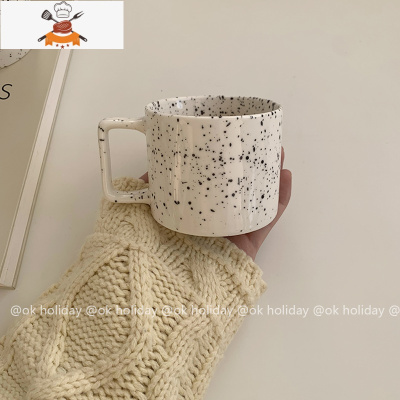 ok hoiday复古ins泼墨波点马克杯中古陶瓷水杯牛奶咖啡杯子早餐 敬平