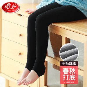 浪莎女童打底裤春秋薄款夏儿童加绒加厚女孩外穿秋冬季黑白色裤子 黑色踩脚（平板款） 140cm